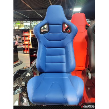 Chaise pilote voiture - cuir bleu coutures noires / Siege