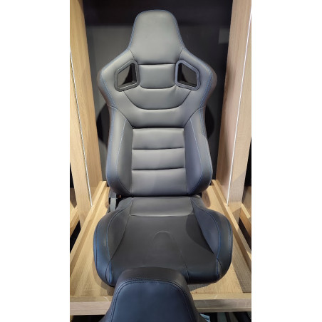 Siege Pilote - Cuir noir coutures blue