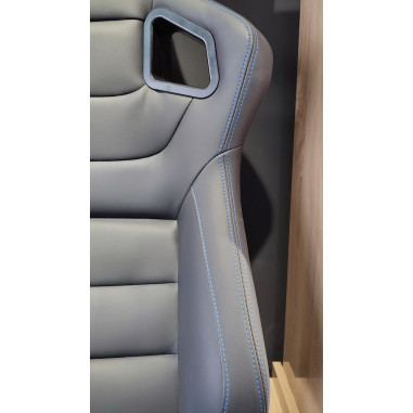 Siege Pilote - Cuir noir coutures blue