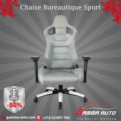 Chaise Gaming Bureau - cuir gris coutures noires