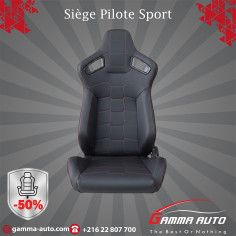 Siege Pilote pour Voiture - cuir noir coutures rouge TORTUE