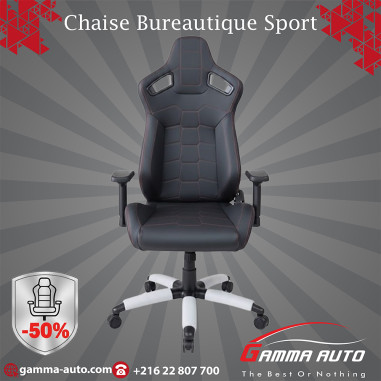Chaise Gaming Bureau - cuir noir coutures rouge...
