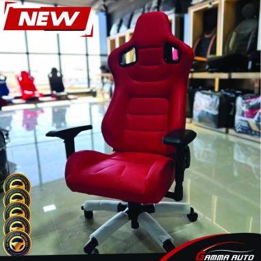 Chaise Gaming Pilote Bureau ou voiture - cuir rouge coutures rouges